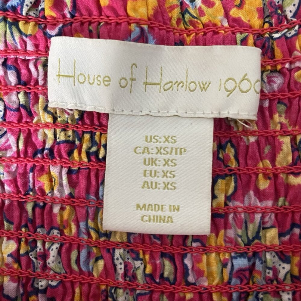 House of Harlow Floral Smocked Midi Dress XS Square Puff Sleeve Prairie Cottage - Picture 8 of 12